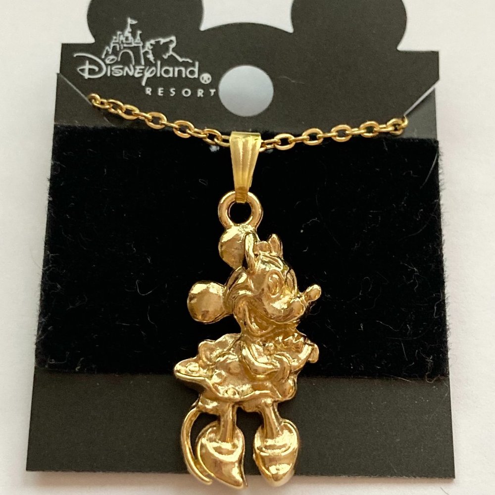 Gold Minnie Mouse Necklace Vintage Pendant Plated 20" Disney Disneyana Mickey